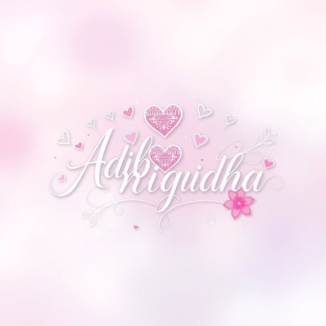 A romantic and artistic depiction of the names "Adib" and "Snigdha" intertwined in beautiful calligraphy, adorned with decorative hearts and floral elements