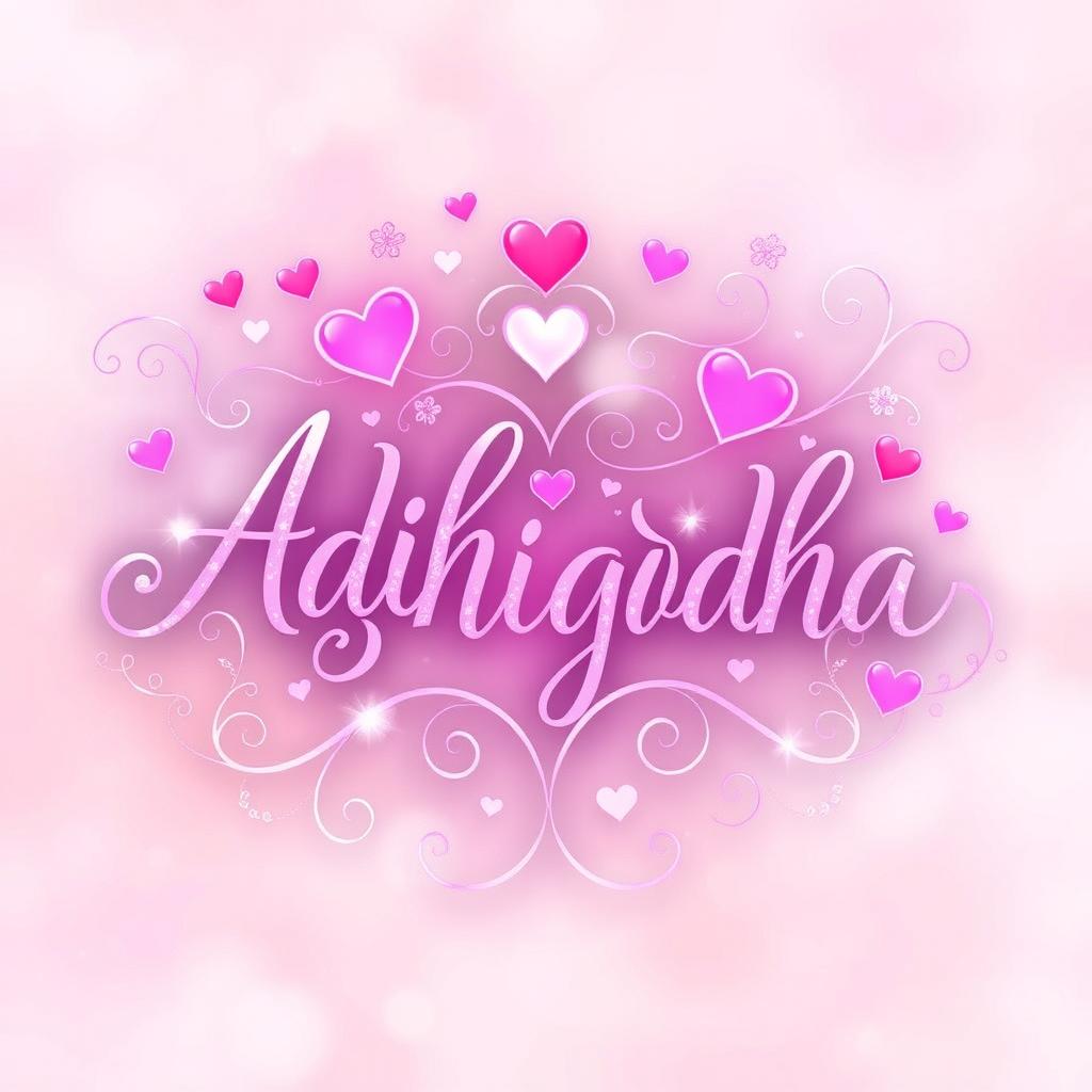 A romantic and enchanting artwork featuring the names "Adib" and "Snigdha" beautifully intertwined in elegant calligraphy, enhanced with vibrant hearts and soft sparkles