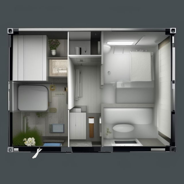 A detailed plan for a 20x8 vanity container, exhibiting a balanced use of space, functionality, and contemporary aesthetics.