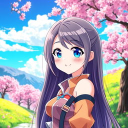 A beautifully designed anime girl with bright, expressive eyes and long, flowing hair