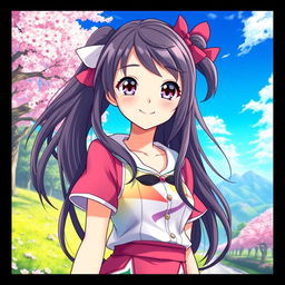 A beautifully designed anime girl with bright, expressive eyes and long, flowing hair