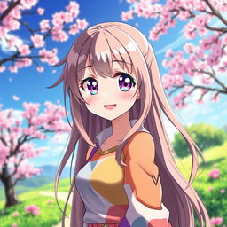 A beautifully designed anime girl with bright, expressive eyes and long, flowing hair