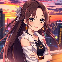 A beautiful anime girl with striking features, long flowing hair that glistens in the light, and captivating eyes full of emotion