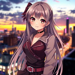 A beautiful anime girl with striking features, long flowing hair that glistens in the light, and captivating eyes full of emotion