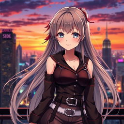 A beautiful anime girl with striking features, long flowing hair that glistens in the light, and captivating eyes full of emotion