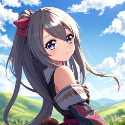 A beautiful anime girl with striking features and long, silky hair that flows down her back