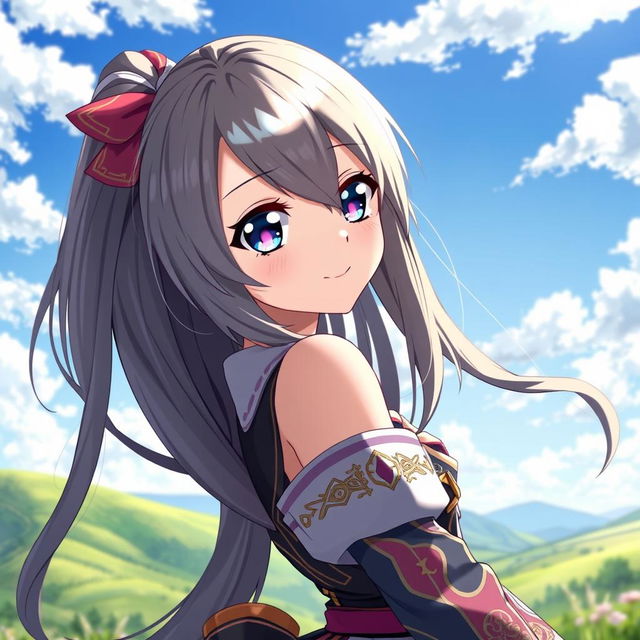 A beautiful anime girl with striking features and long, silky hair that flows down her back
