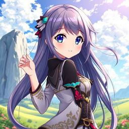 A beautiful anime girl with striking features and long, silky hair that flows down her back