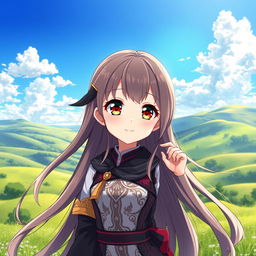 A beautiful anime girl with striking features and long, silky hair that flows down her back