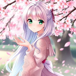 A beautiful anime girl with luminous, pastel-colored hair that cascades down her back, styled in loose waves