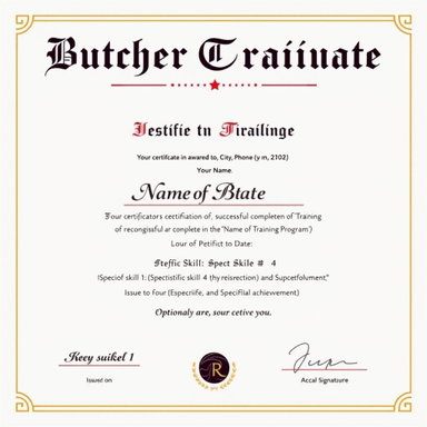 Professional Butcher Training Certificate Template - Customizable & Elegant