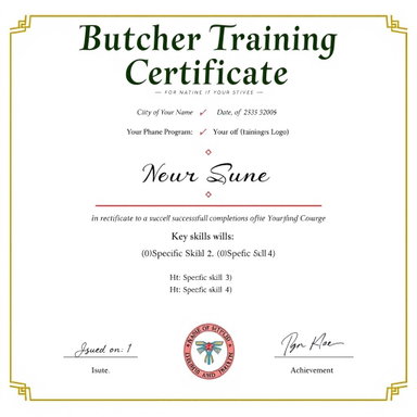 Professional Butcher Training Certificate Template - Customizable & Elegant
