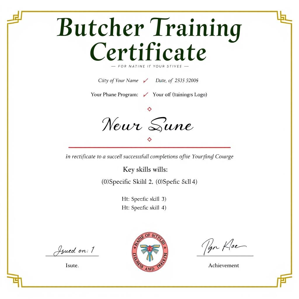 A visually appealing and professional butcher training certificate template