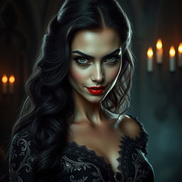 A captivating and ominous woman with a striking beauty that exudes both allure and danger