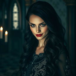 A captivating and ominous woman with a striking beauty that exudes both allure and danger