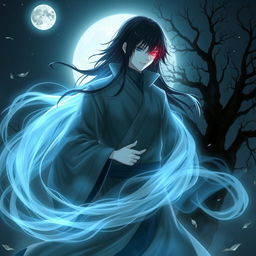 A mystical apparition of a Uchiha clan member, capturing the ethereal essence of a ghostly figure in a traditional samurai pose