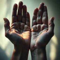 A close-up image of a pair of hands showcasing prominent veins, artistically lit to highlight the details of the skin and veins