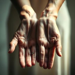A close-up image of a pair of hands showcasing prominent veins, artistically lit to highlight the details of the skin and veins