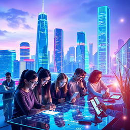 A vibrant and futuristic scene showcasing the essence of innovation in digital technology