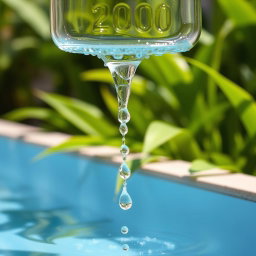 A 20-liter jar slowly dripping with water, creating small splashes as the droplets fall into a pool below