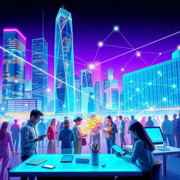 A vibrant and futuristic scene showcasing the essence of innovation in digital technology