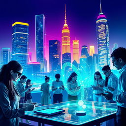 A vibrant and futuristic scene showcasing the essence of innovation in digital technology
