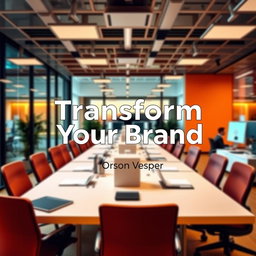 A realistic modern office environment that conveys professionalism and innovation, filled with high contrast colors, particularly warm tones