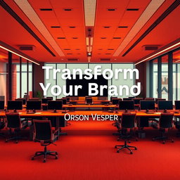 A realistic modern office environment that conveys professionalism and innovation, filled with high contrast colors, particularly warm tones