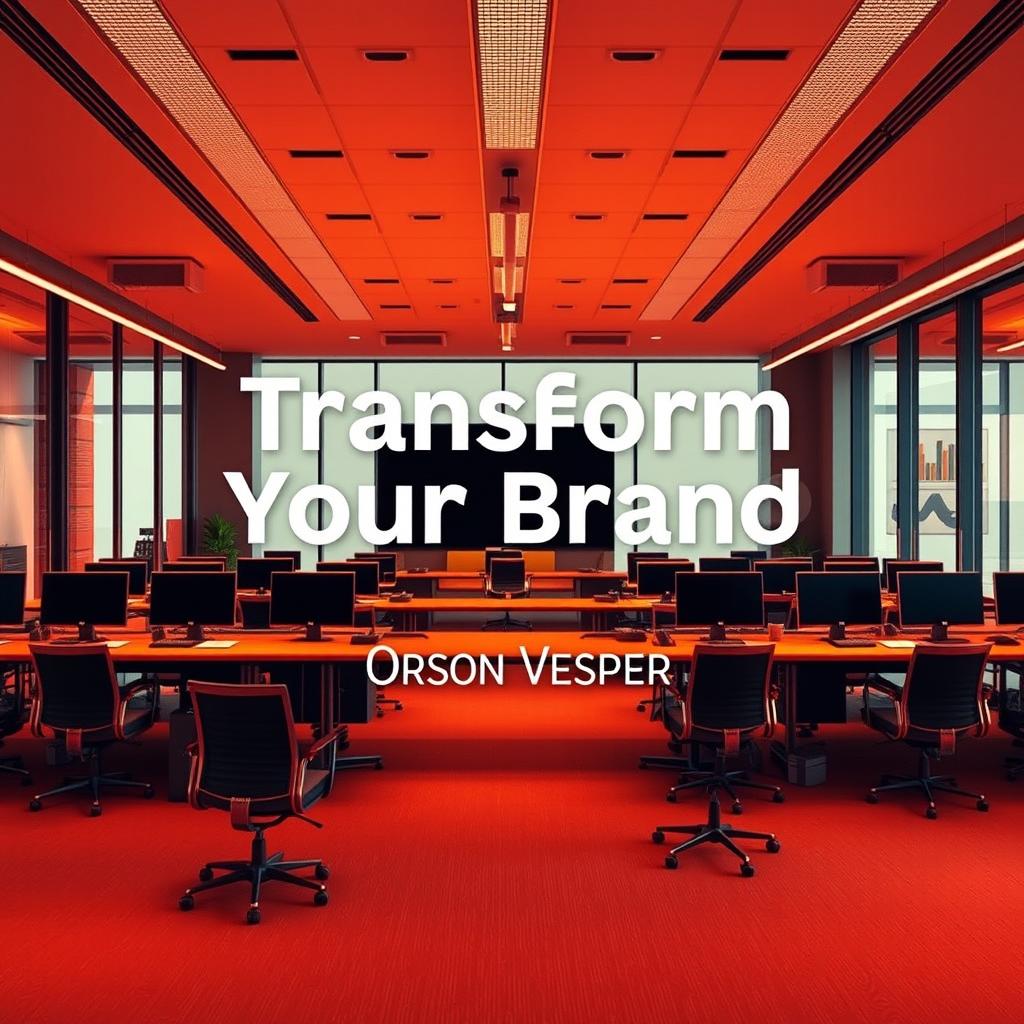 A realistic modern office environment that conveys professionalism and innovation, filled with high contrast colors, particularly warm tones