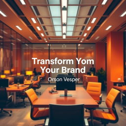 A realistic modern office environment that conveys professionalism and innovation, filled with high contrast colors, particularly warm tones