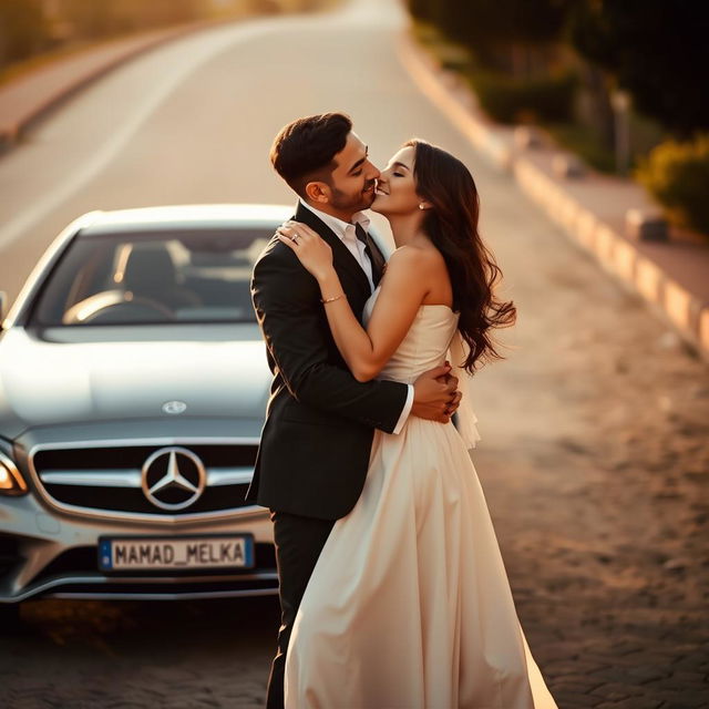 A romantic scene featuring a man and a woman embracing each other, radiating love and connection