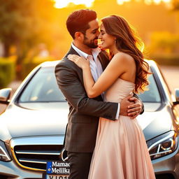 A romantic scene featuring a man and a woman embracing each other, radiating love and connection