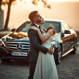A romantic scene featuring a man and a woman embracing each other, radiating love and connection