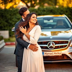 A romantic scene featuring a man and a woman embracing each other, radiating love and connection