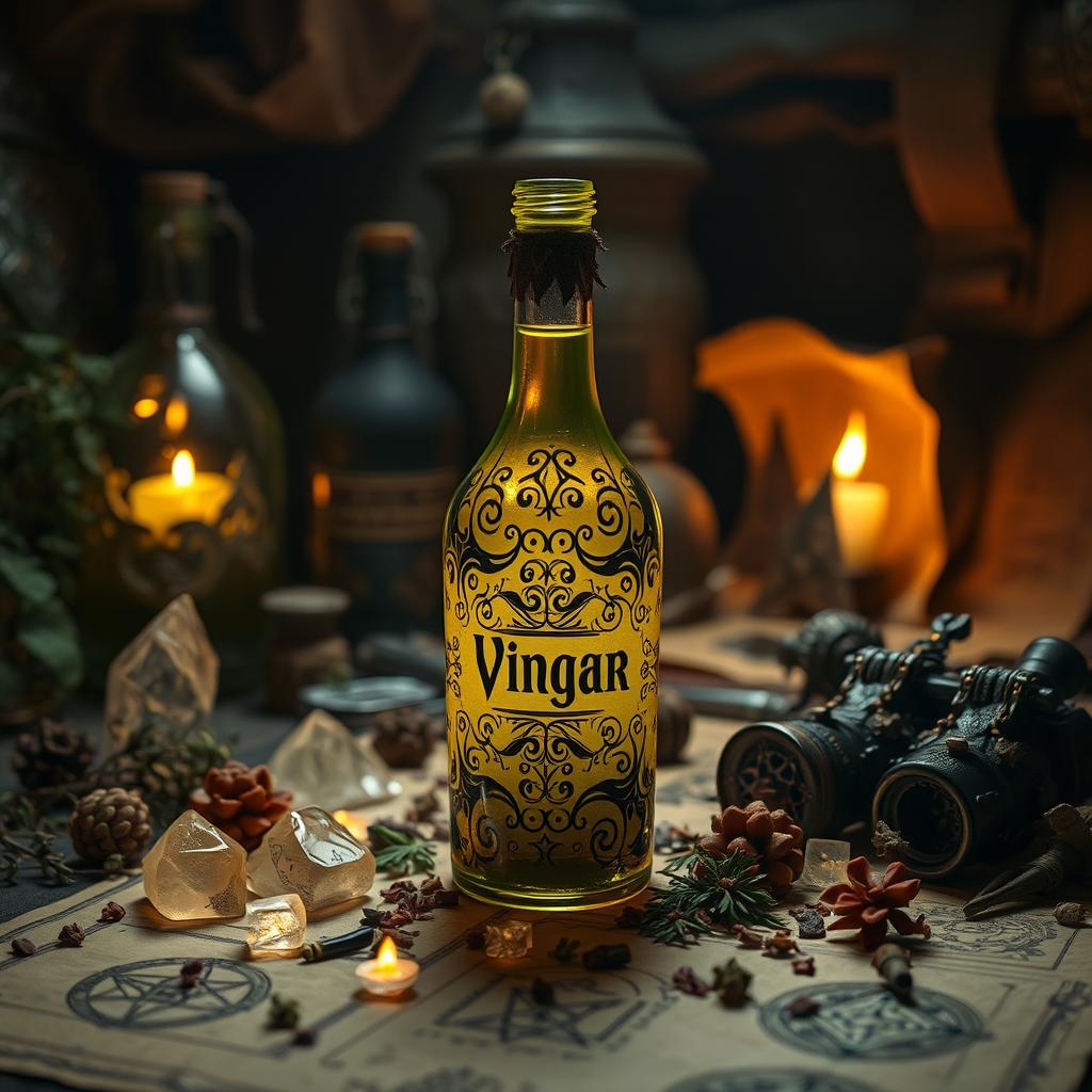 A mysterious and enchanting bottle of vinegar designed for magic and spells