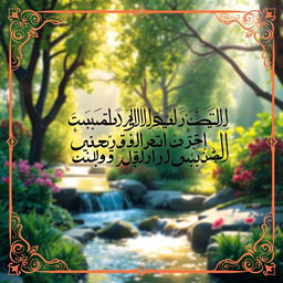 An inspirational and artistic portrayal of the Quranic verse "إن أعطيناك الكوثر فصلي لربك وانحر" depicted in beautiful Arabic calligraphy