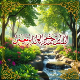 An inspirational and artistic portrayal of the Quranic verse "إن أعطيناك الكوثر فصلي لربك وانحر" depicted in beautiful Arabic calligraphy
