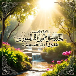 An inspirational and artistic portrayal of the Quranic verse "إن أعطيناك الكوثر فصلي لربك وانحر" depicted in beautiful Arabic calligraphy