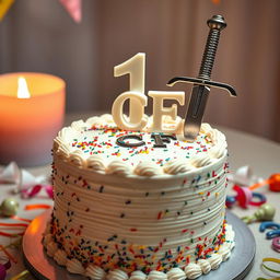A beautifully decorated birthday cake featuring a prominent number '1' on top, with the letters 'CF' stylishly written below the number