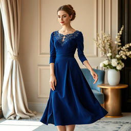 A high-quality formal cord dress with elegant design features, showcasing a luxurious fabric texture