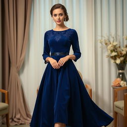 A high-quality formal cord dress with elegant design features, showcasing a luxurious fabric texture