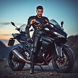 A striking image of a warrior dressed in a sleek black outfit, embodying strength and resilience
