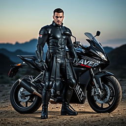 A striking image of a warrior dressed in a sleek black outfit, embodying strength and resilience