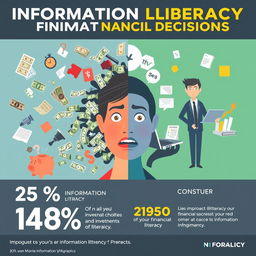 A visually striking infographic illustrating the impact of information illiteracy on financial decisions