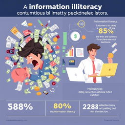 A visually striking infographic illustrating the impact of information illiteracy on financial decisions