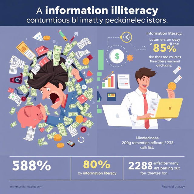 A visually striking infographic illustrating the impact of information illiteracy on financial decisions