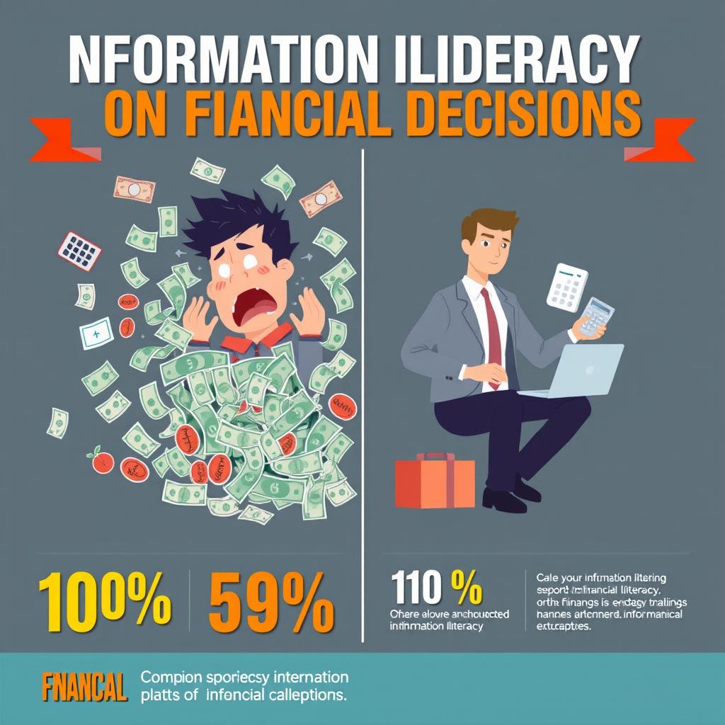 A visually striking infographic illustrating the impact of information illiteracy on financial decisions
