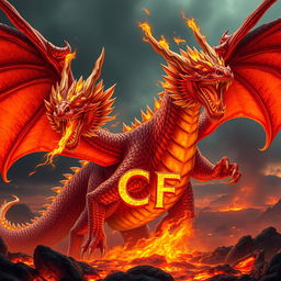 A powerful and majestic fire-breathing dragon, its scales shimmering in shades of red and gold, exuding an aura of strength and fierceness