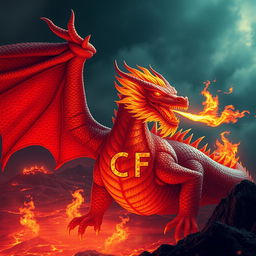 A powerful and majestic fire-breathing dragon, its scales shimmering in shades of red and gold, exuding an aura of strength and fierceness