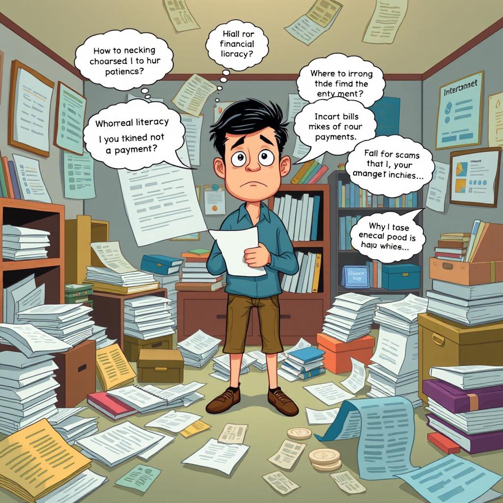 An educational illustration depicting the impact of illiteracy on financial decisions